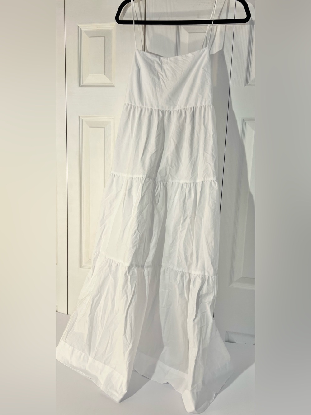 ZARA Organic Cotton Poplin White Tiered Sleeveless Tie-back Midi Dress. - Picture 11 of 13